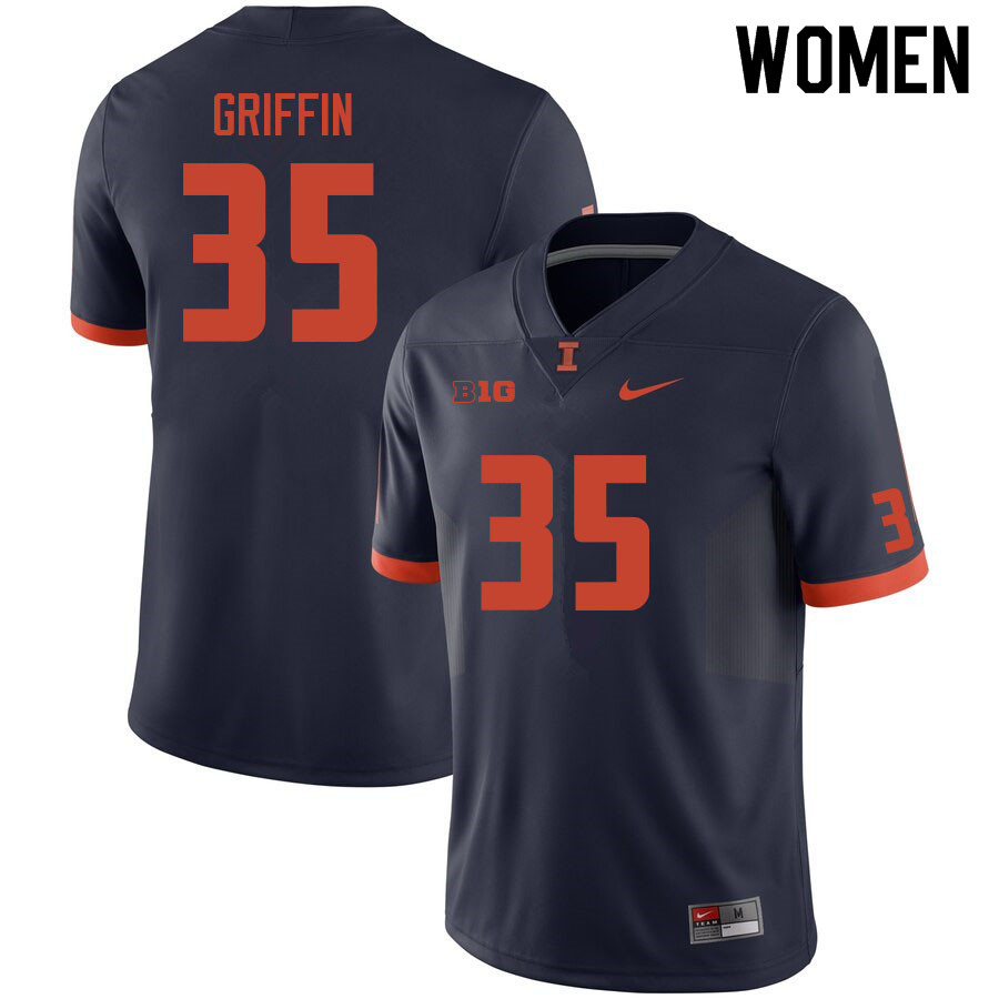 Women #35 Grayson Griffin Illinois Fighting Illini College Football Jerseys Sale-Navy